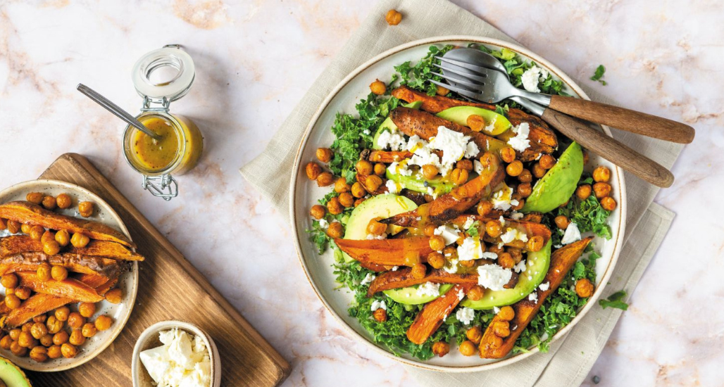 Geroosterde zoete aardappel met boerenkool